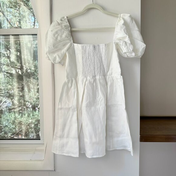 NWT Reformation Malvina Linen Puff-Sleeve Mini Dress White 10 - Picture 9 of 12